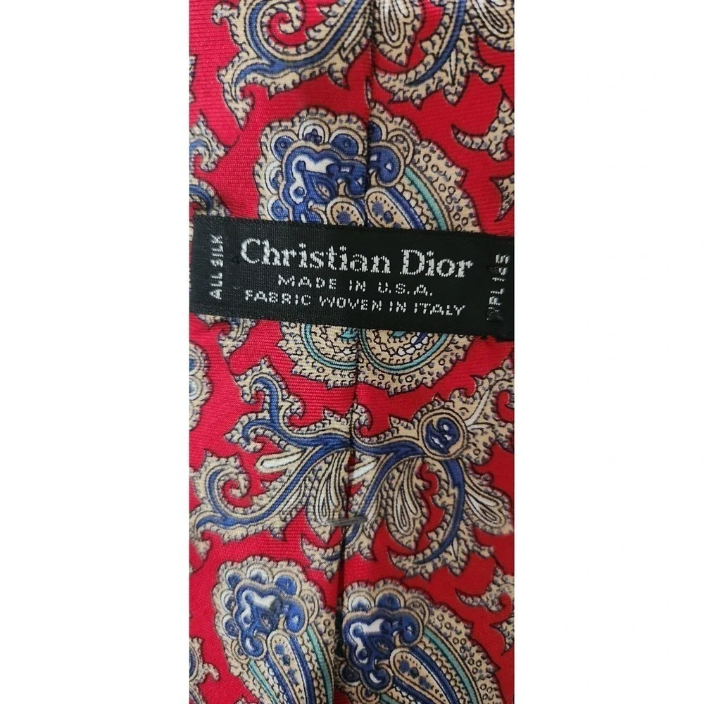 Men's Vintage Christian Dior  Red Paisley Silk Tie-56Lx3.5W